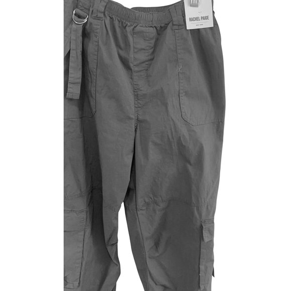Rachel Paige L Utility Cargo Pants Gray Lightweight Back Elastic Waist D-Rings - Picture 3 of 14